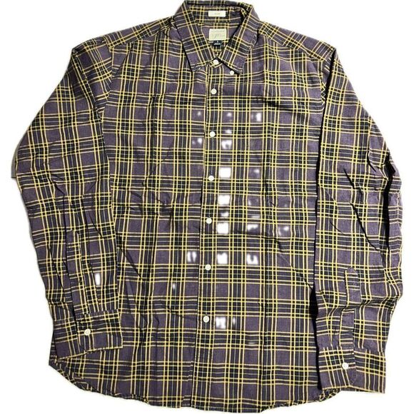 J. Crew Large Slim Fit Mercantile Flex Shirt Purple Gold Plaid Button Down - Picture 1 of 4